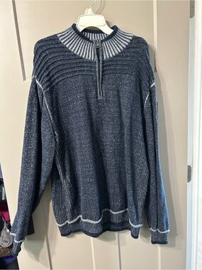 BKE brand quarter-zip marled knit sweater in navy blue grey 💯 cotton